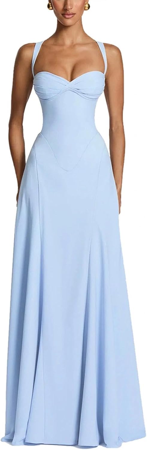 Loidumv Bridesmaid Dresses for Women Spaghetti Strap Sweetheart Neck Corset A Line Maxi Dress Formal Evening Gowns Prom Dress