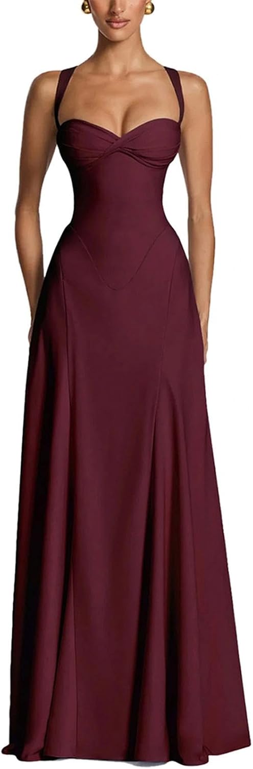 Loidumv Bridesmaid Dresses for Women Spaghetti Strap Sweetheart Neck Corset A Line Maxi Dress Formal Evening Gowns Prom Dress
