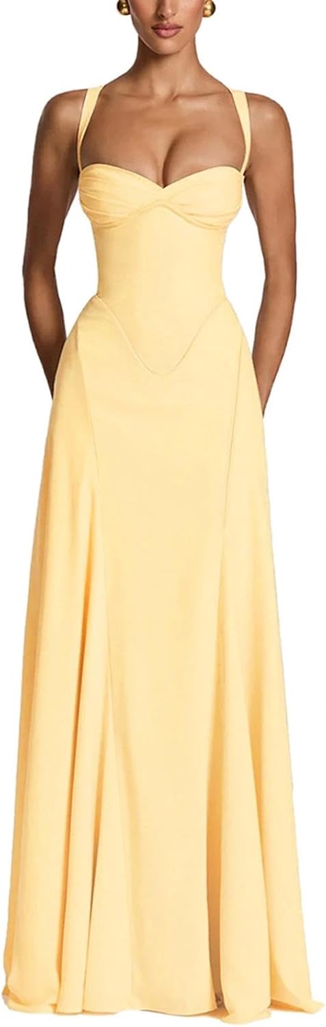 Loidumv Bridesmaid Dresses for Women Spaghetti Strap Sweetheart Neck Corset A Line Maxi Dress Formal Evening Gowns Prom Dress