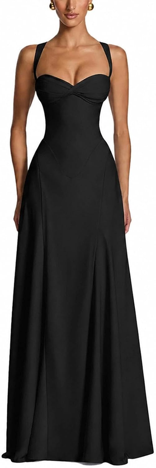Loidumv Bridesmaid Dresses for Women Spaghetti Strap Sweetheart Neck Corset A Line Maxi Dress Formal Evening Gowns Prom Dress