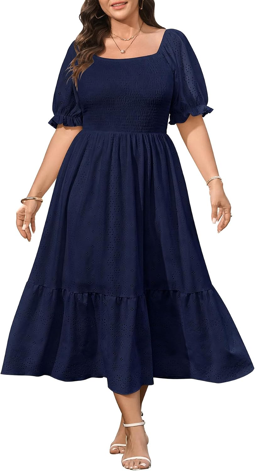 CICIDUDU Plus Size Casual Summer Milkmaid Maxi Dresses for Curvy Women | Smocked, Flowy, A-Line, Baby Shower, Maternity, Graduation, Bridesmaid, Party, Birthday Wedding Guest Dress