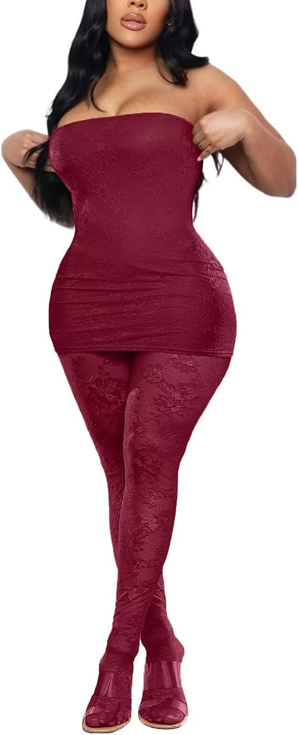 Kafiloe Women Sexy 3 Piece Lace Mini Dress Stocking Set Club Outfit | Birthday Club Outfits, Sexy Lace Mini Dress, Sheer Stockings, Gloves, Flattering Fit, Stretch Comfort for Party Going Out