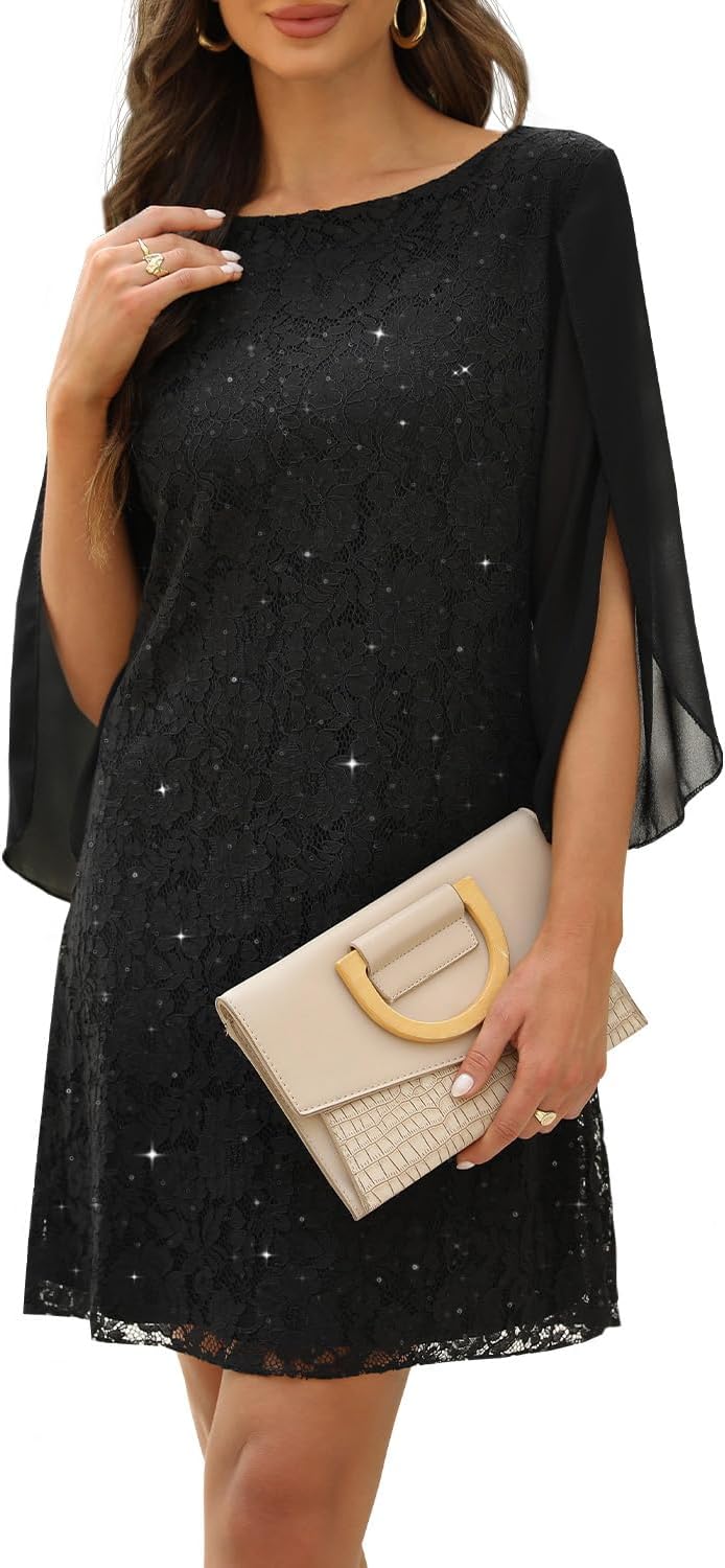 COOAN Wedding Guest Cocktail & Formal Dresses for Women - Lace Sequin Dress