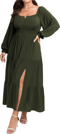 SCOMCHIC Womens Plus Size Formal Dress Fall Long Sleeve Square Neck Flowy A Line Tiered Side Split Wedding Guest Maxi Dress