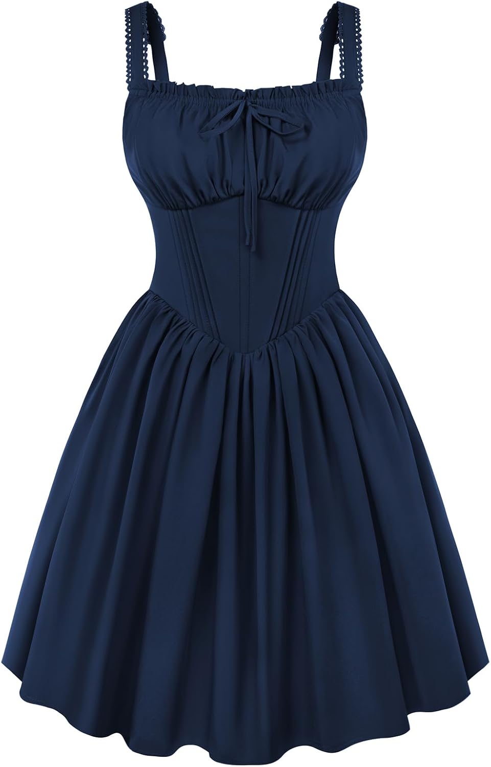 Scarlet Darkness Corset Mini Dress Adjustable Straps Sundress with Pockets | Adjustable Strap, Fixed Front Bow, Boned Corset Waist, Lacing Smocked Back, Zip, Pocket. For Daily, Club & Halloween Cosplay