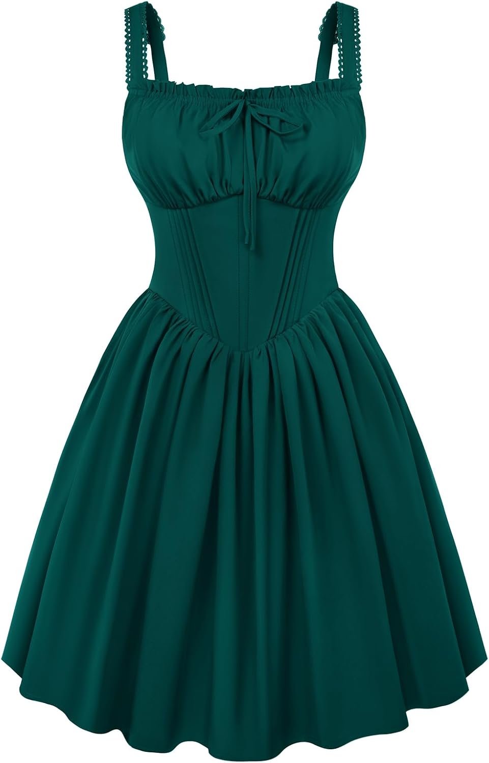 Scarlet Darkness Corset Mini Dress Adjustable Straps Sundress with Pockets | Adjustable Strap, Fixed Front Bow, Boned Corset Waist, Lacing Smocked Back, Zip, Pocket. For Daily, Club & Halloween Cosplay