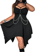 BEAUDRM Women's Plus Size Gothic Dress Halloween Grunge Punk Chain Ruched Flowy Going Out Party Club Rave Mini Dresses