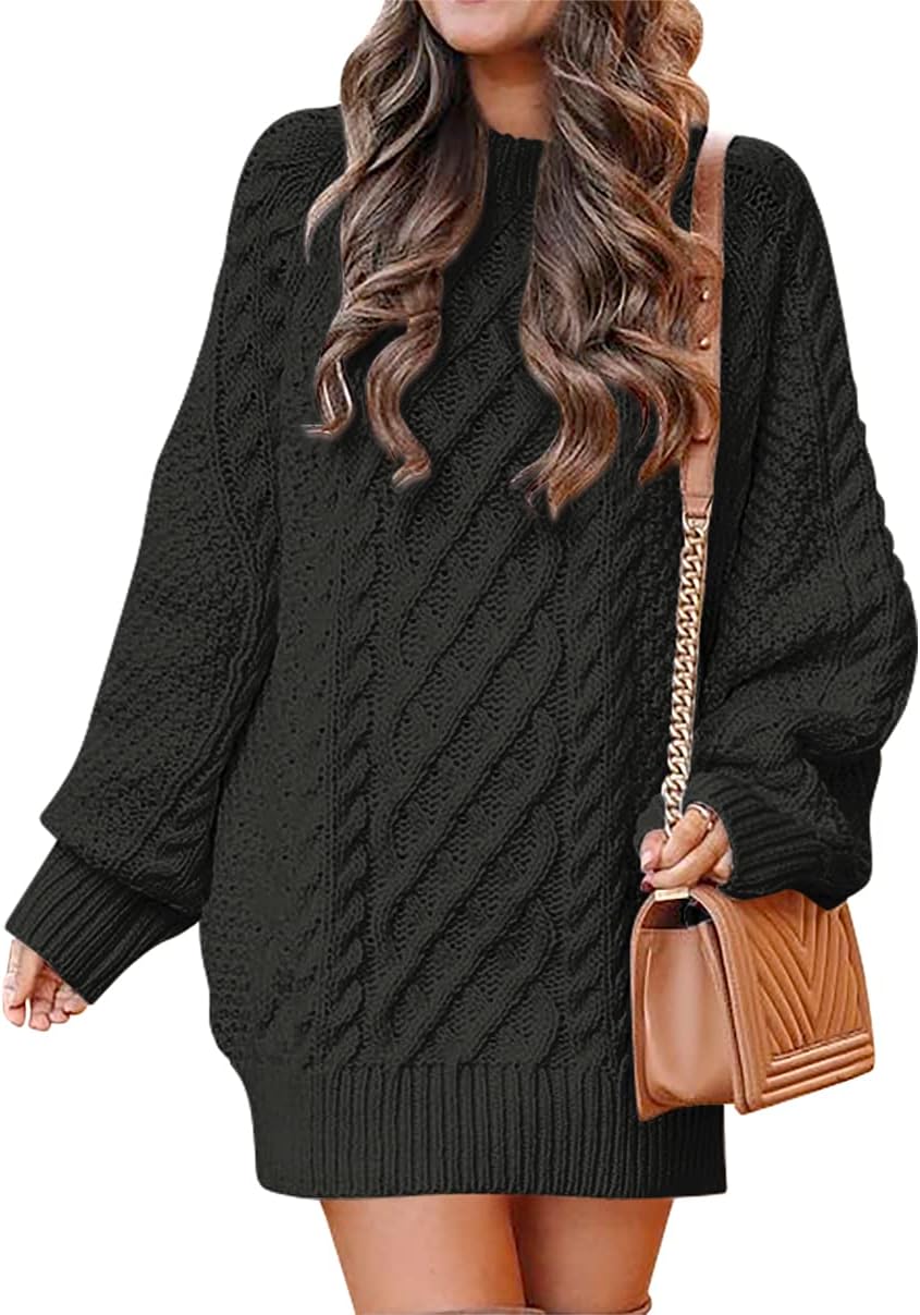 ANRABESS Sweater Dress for Women Oversized Cable Knit Fall Long Sleeve | Chunky Cozy Warm，Cute Classic Pullover，Mini Length Short Dress for Leggings，2026 Fall Outfits，Travel Vacation Winter Clothes