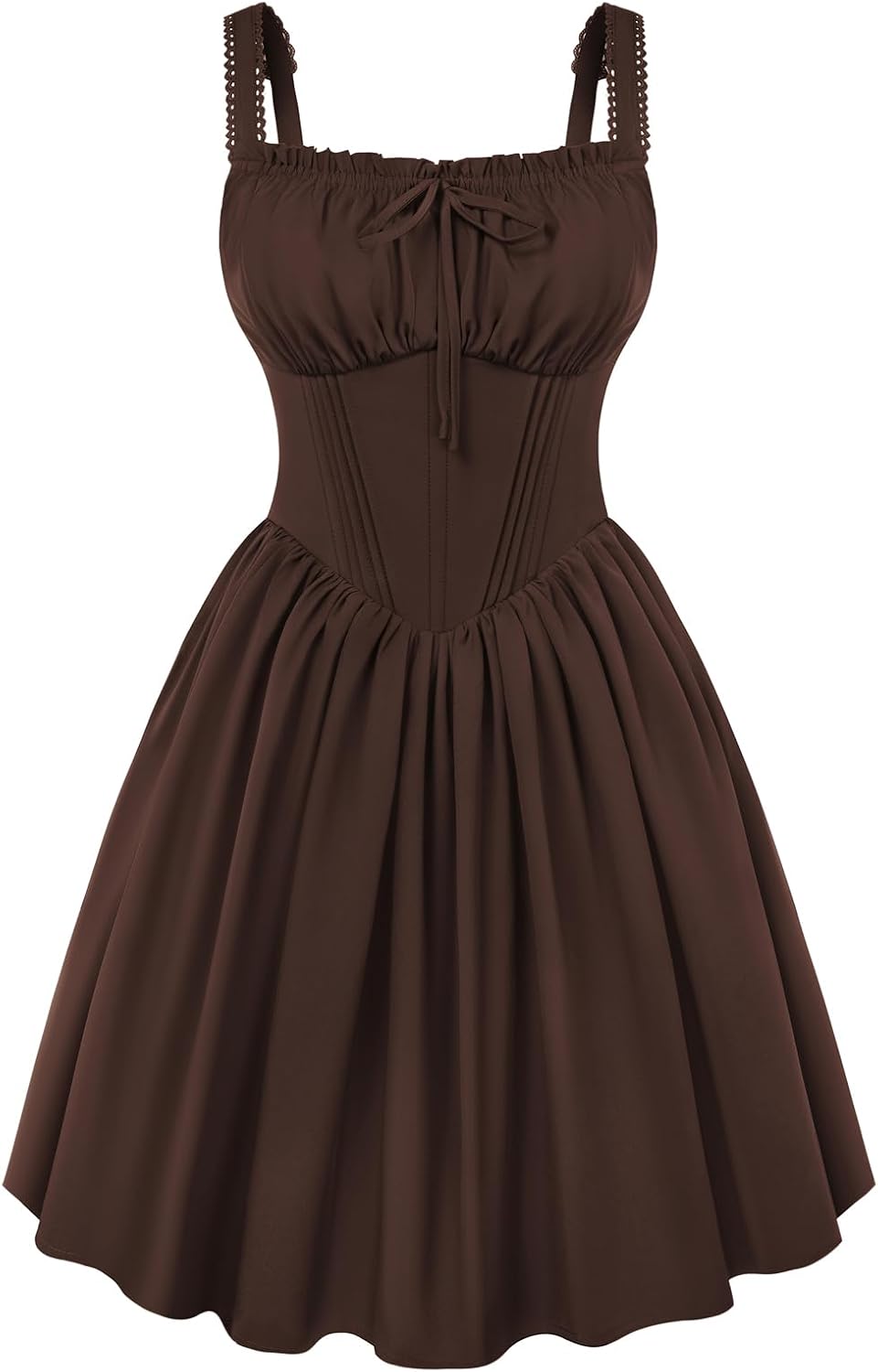 Scarlet Darkness Corset Mini Dress Adjustable Straps Sundress with Pockets | Adjustable Strap, Fixed Front Bow, Boned Corset Waist, Lacing Smocked Back, Zip, Pocket. For Daily, Club & Halloween Cosplay