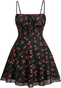 WDIRARA Women's Plus Size Floral Print Mesh Cami Dress | Tie Front, Ruffle Hem, A Line