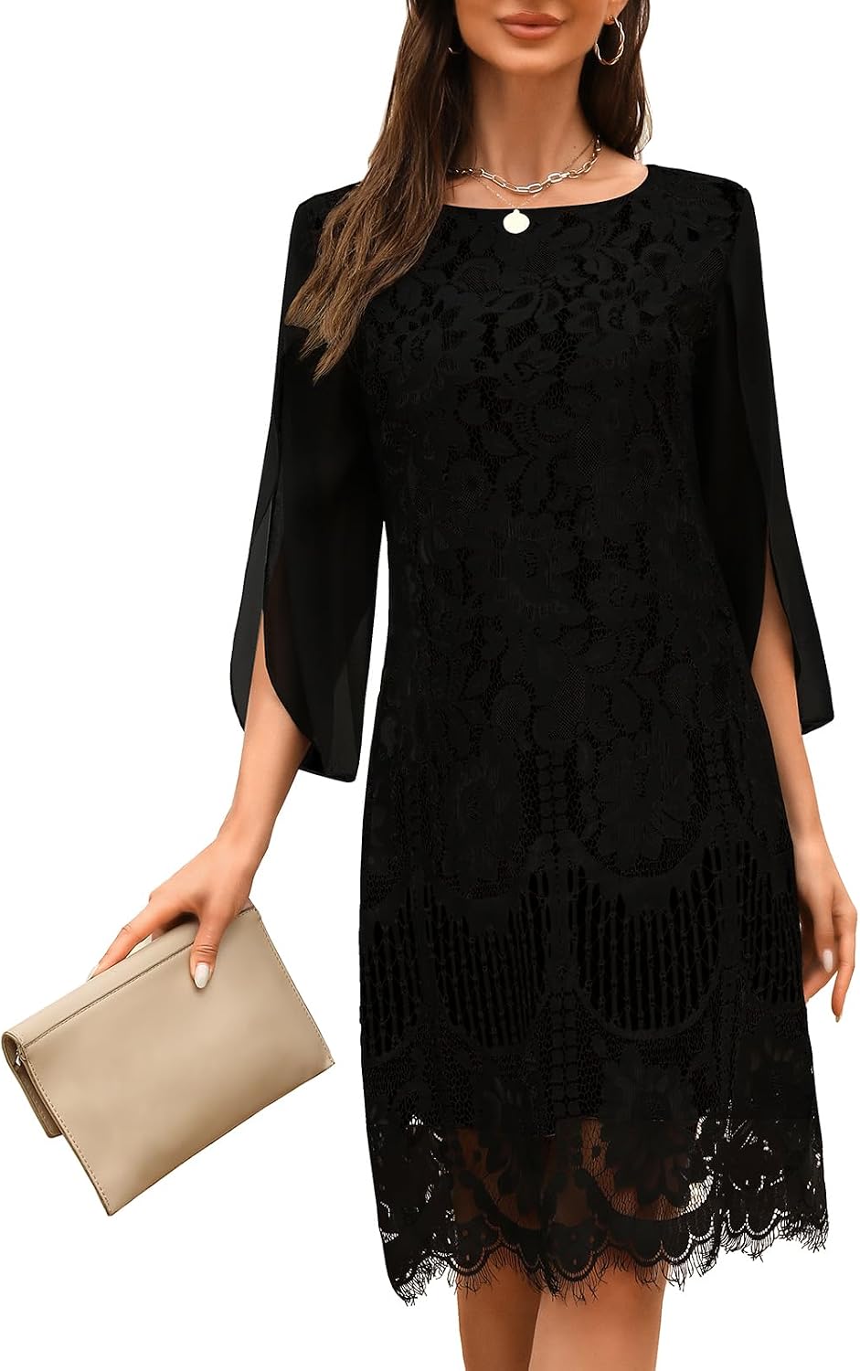 COOAN Wedding Guest Cocktail & Formal Dresses for Women - Lace Sequin Dress
