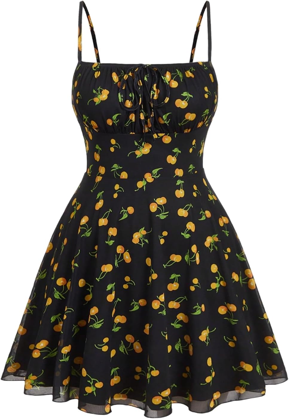 WDIRARA Women's Plus Size Floral Print Mesh Cami Dress | Tie Front, Ruffle Hem, A Line