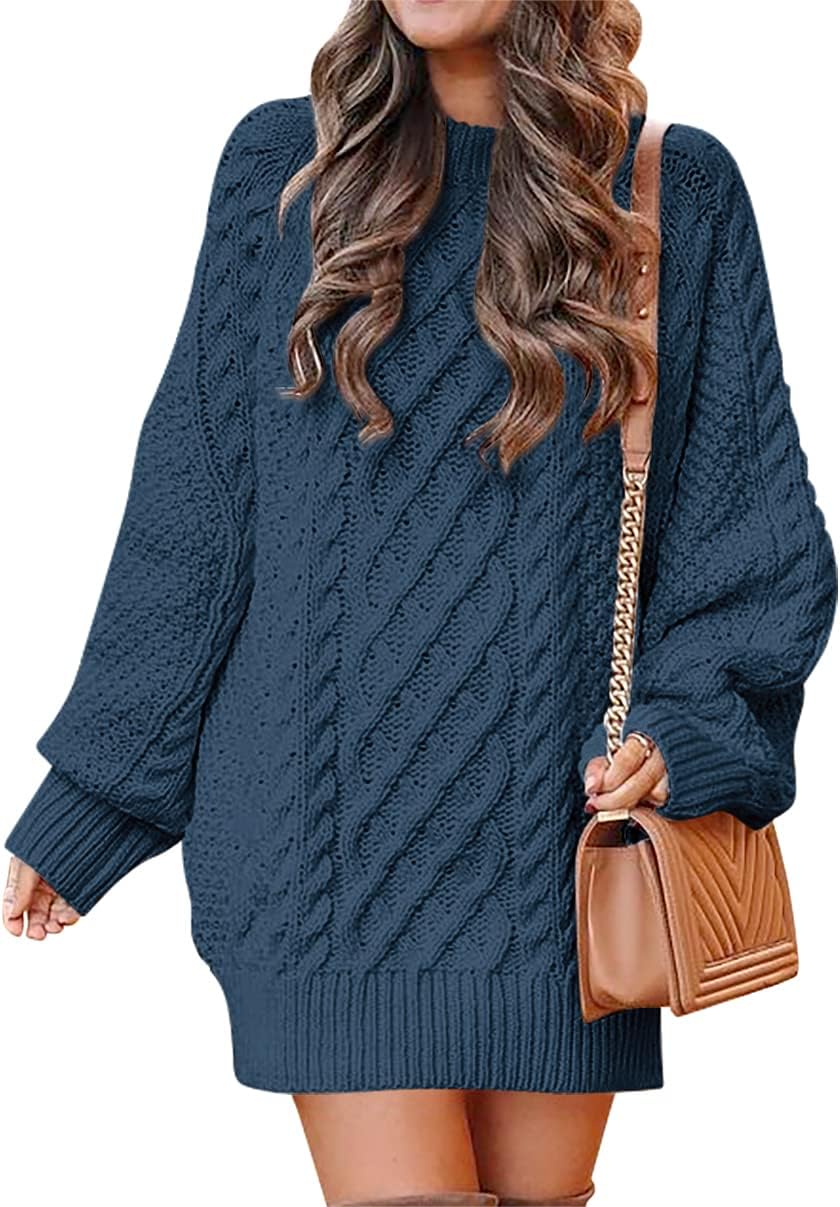ANRABESS Sweater Dress for Women Oversized Cable Knit Fall Long Sleeve | Chunky Cozy Warm，Cute Classic Pullover，Mini Length Short Dress for Leggings，2026 Fall Outfits，Travel Vacation Winter Clothes