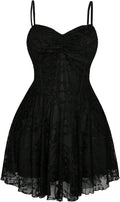 BEAUDRM Women's Plus Size Lace Gothic Dress Goth Grunge Mini Dress Ruffle Short Sundresses