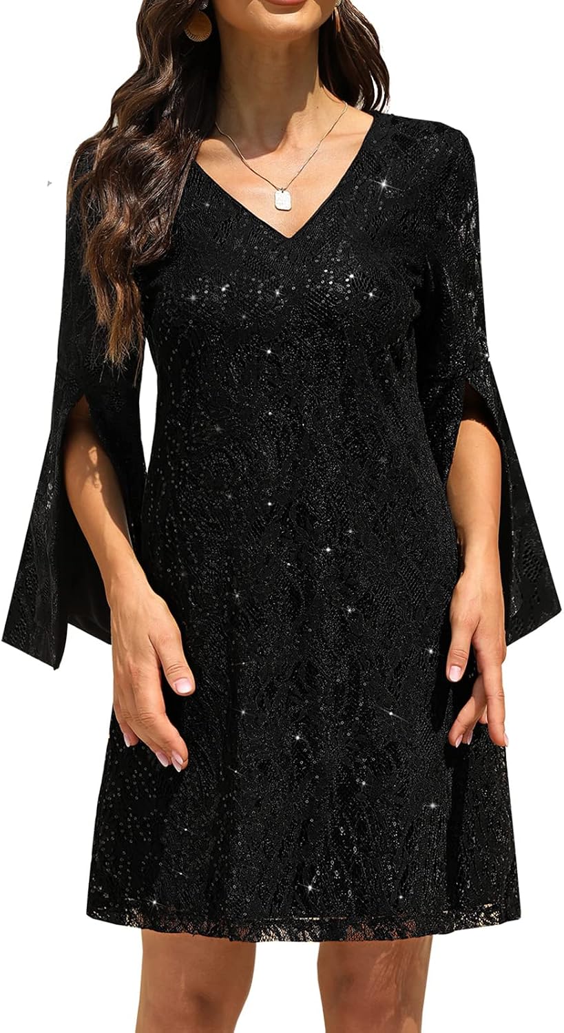 COOAN Wedding Guest Cocktail & Formal Dresses for Women - Lace Sequin Dress