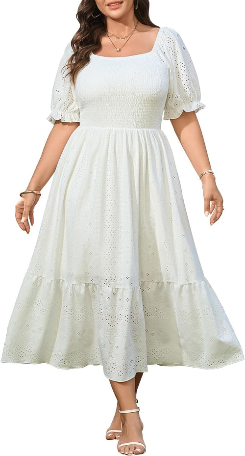 CICIDUDU Plus Size Casual Summer Milkmaid Maxi Dresses for Curvy Women | Smocked, Flowy, A-Line, Baby Shower, Maternity, Graduation, Bridesmaid, Party, Birthday Wedding Guest Dress