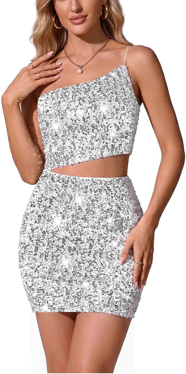 Akegatak Women's Sparkly Sequin Dress Tube Mini Glitter Cocktail Disco Holiday Prom Homecoming Party Bodycon Dresses