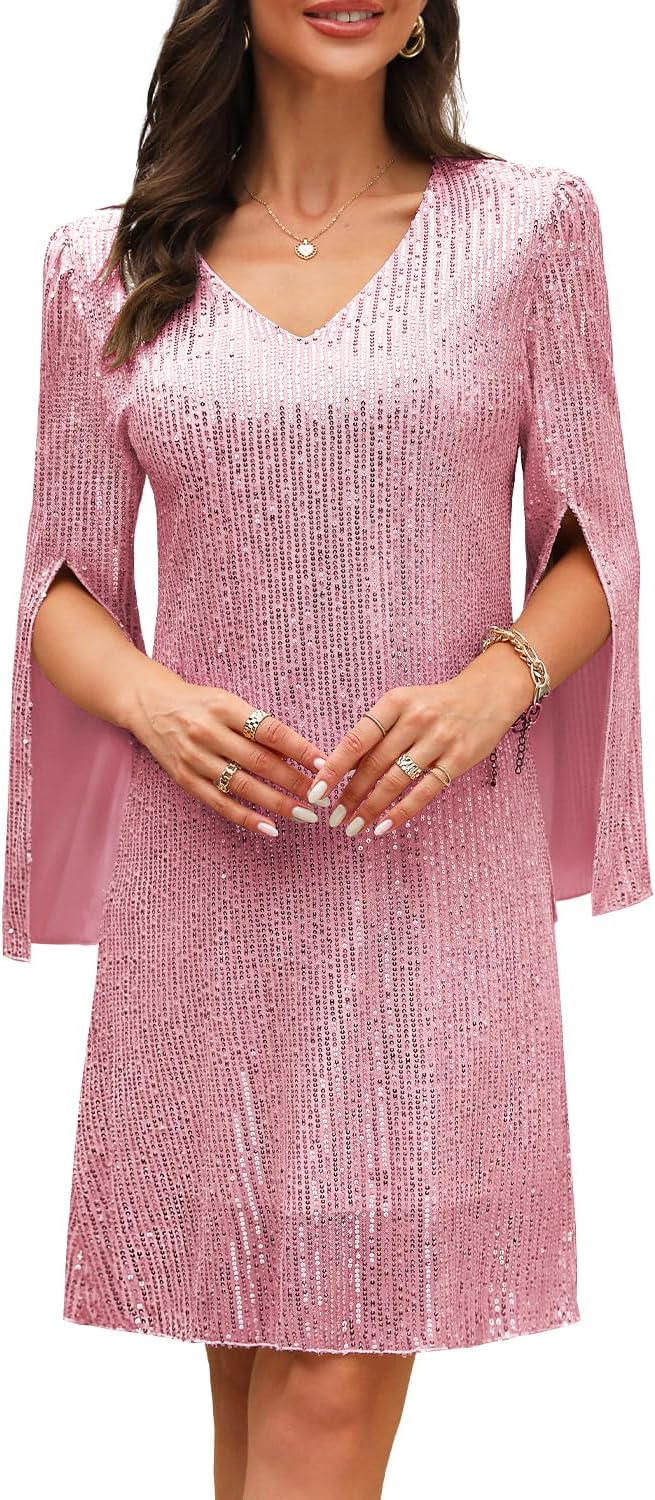 COOAN Wedding Guest Cocktail & Formal Dresses for Women - Lace Sequin Dress