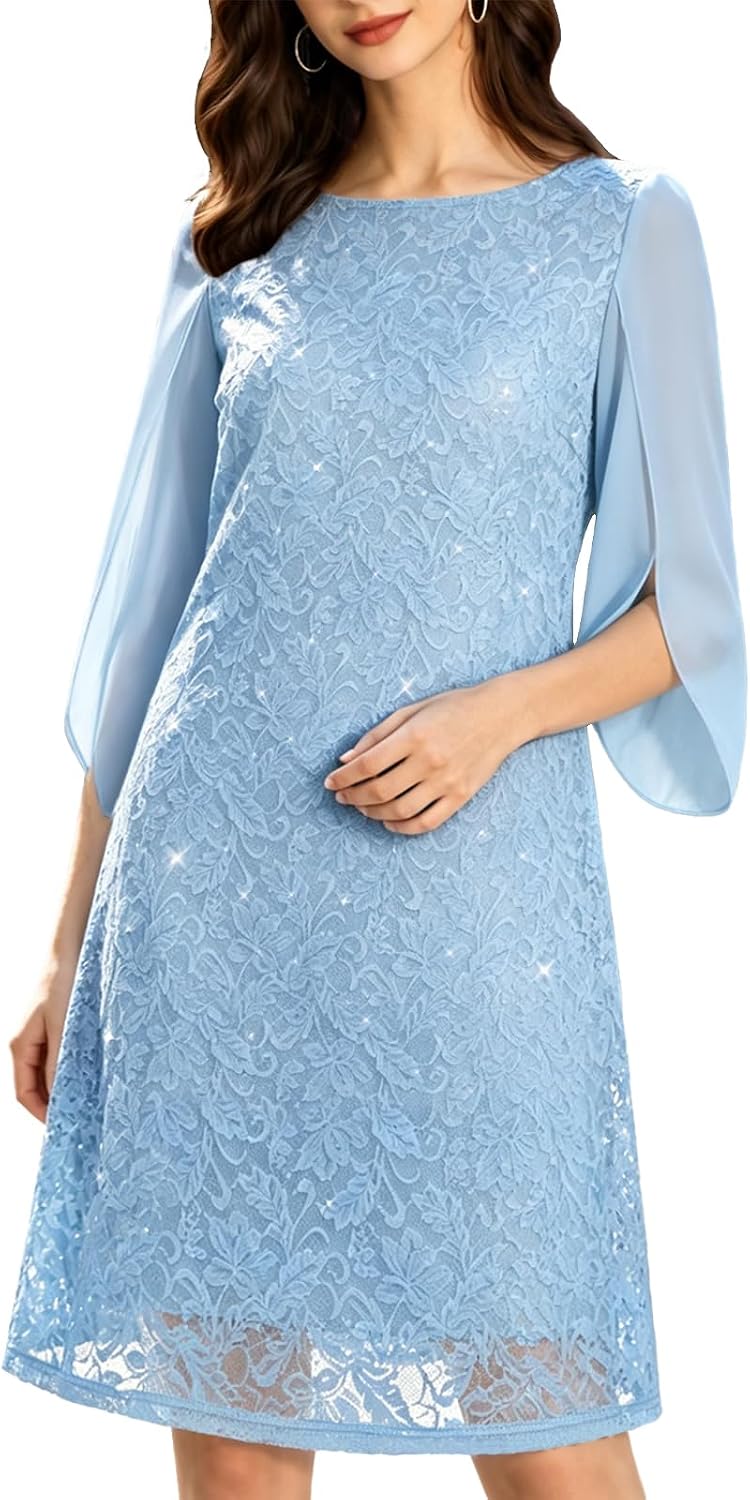 COOAN Wedding Guest Cocktail & Formal Dresses for Women - Lace Sequin Dress