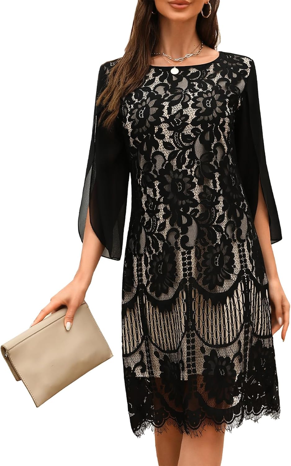 COOAN Wedding Guest Cocktail & Formal Dresses for Women - Lace Sequin Dress