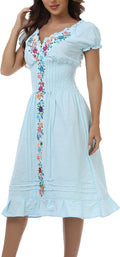 YZXDORWJ Women Mexican Embroidered Casual Dress Summer Ruffle V Neck Short Sleeves