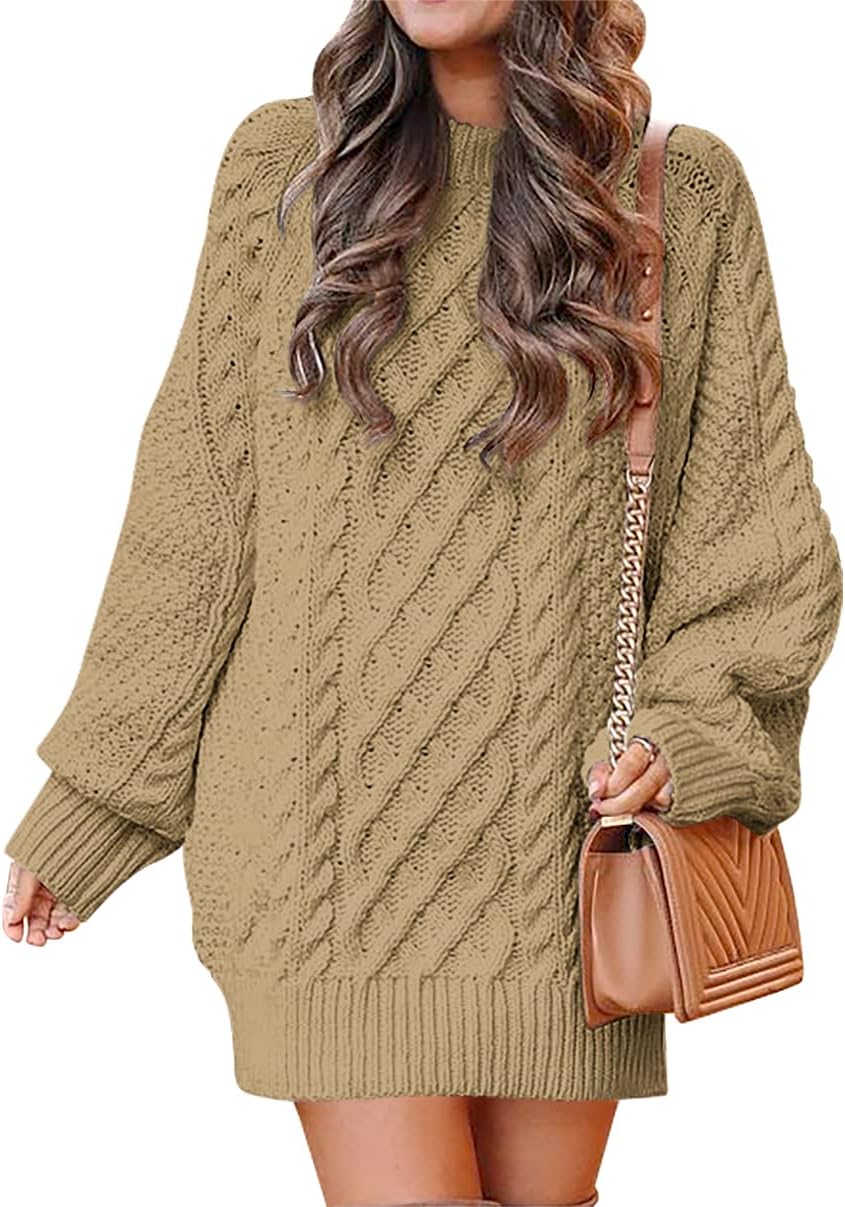 ANRABESS Sweater Dress for Women Oversized Cable Knit Fall Long Sleeve | Chunky Cozy Warm，Cute Classic Pullover，Mini Length Short Dress for Leggings，2026 Fall Outfits，Travel Vacation Winter Clothes