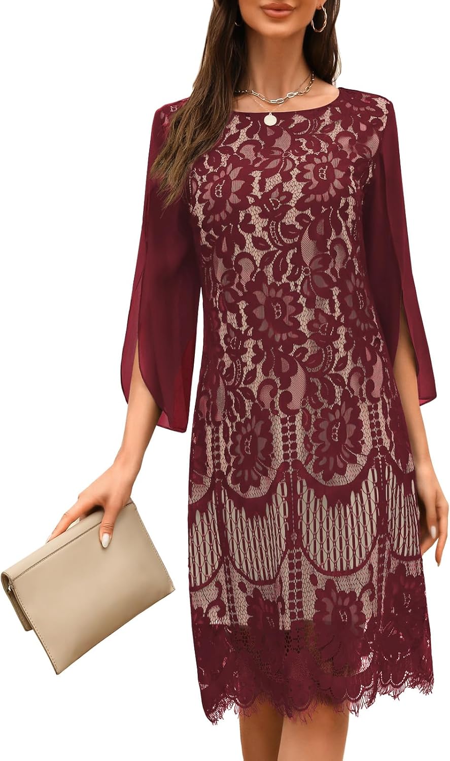 COOAN Wedding Guest Cocktail & Formal Dresses for Women - Lace Sequin Dress