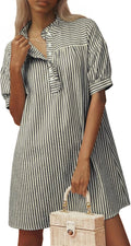 BLENCOT Summer Dresses for Women Puff Sleeve Striped Button Mini Dress | Dressy Casual Dresses, Women's Button Front Ruffle Collar Dress With Pockets Outfit for Work Vacation School
