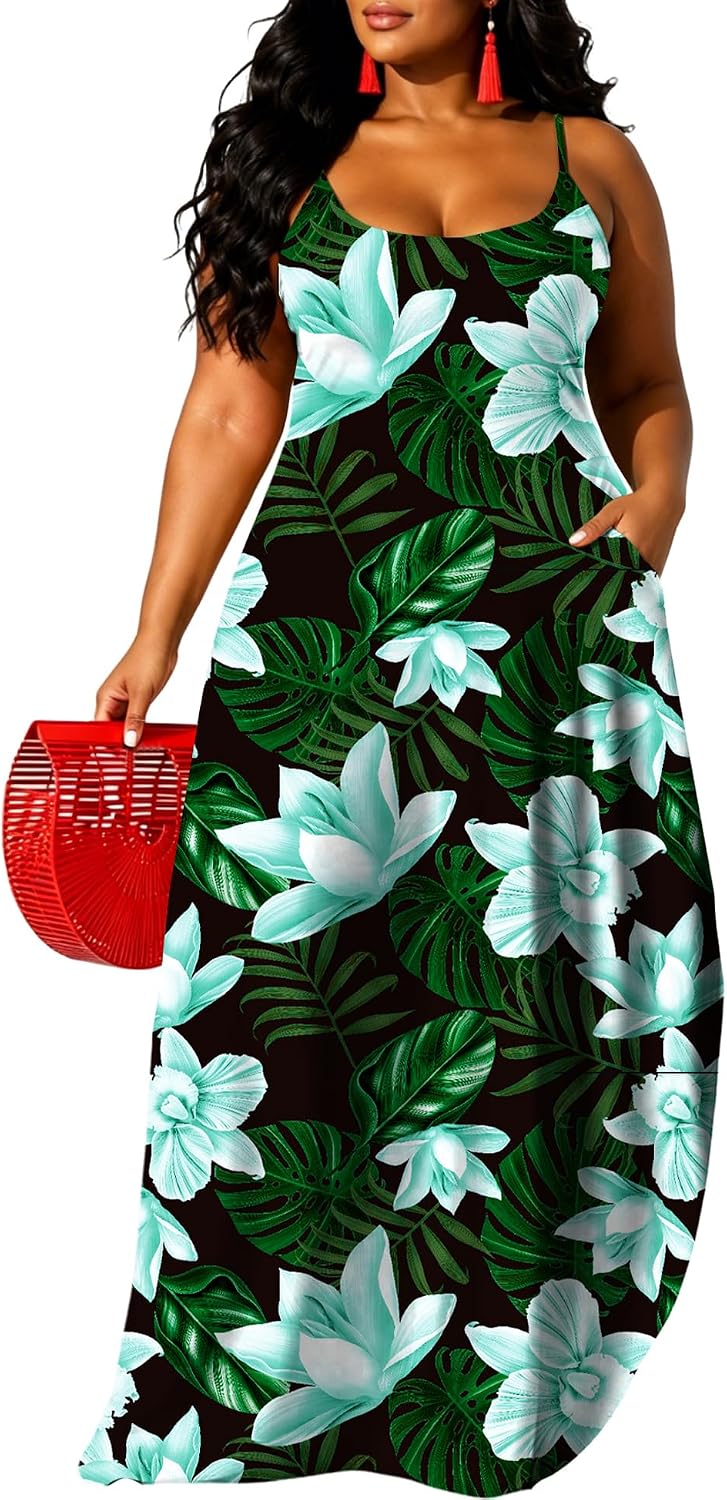 UOUA Hawaiian Dresses Women Plus Size Luau Party Sundress Summer Maxi Tropical Boho Beach Dress