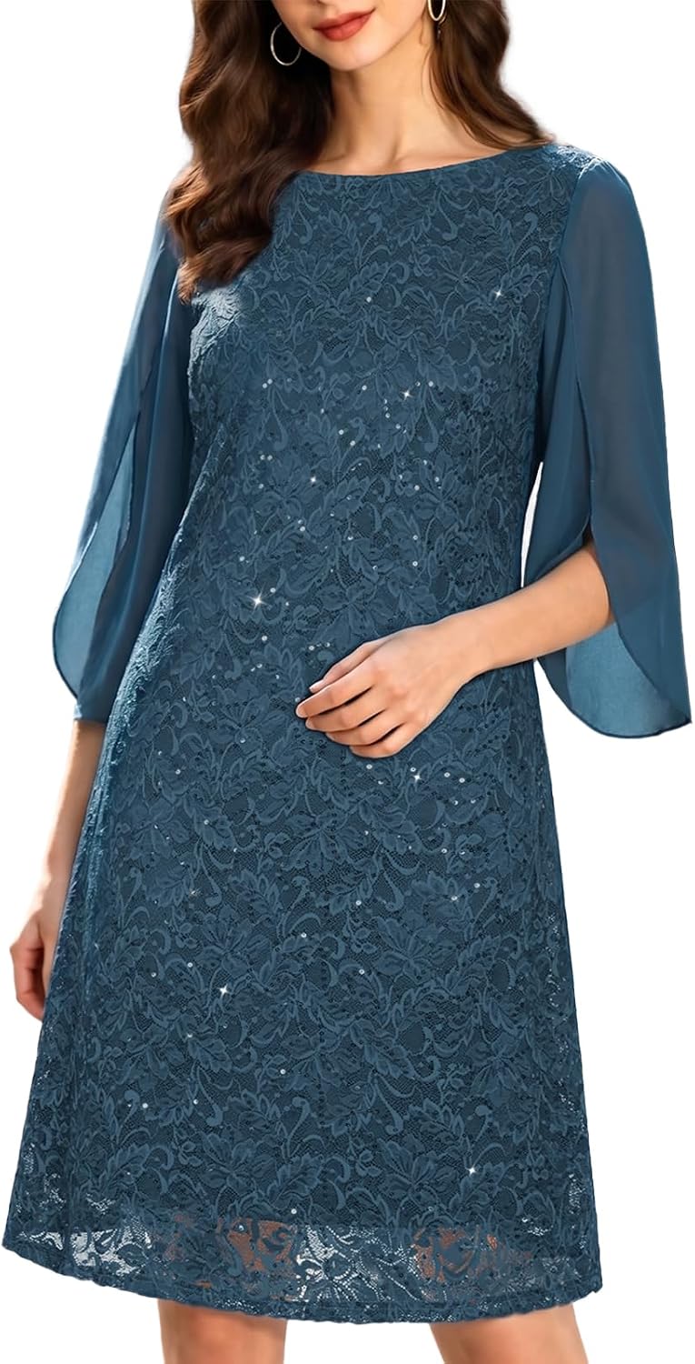 COOAN Wedding Guest Cocktail & Formal Dresses for Women - Lace Sequin Dress