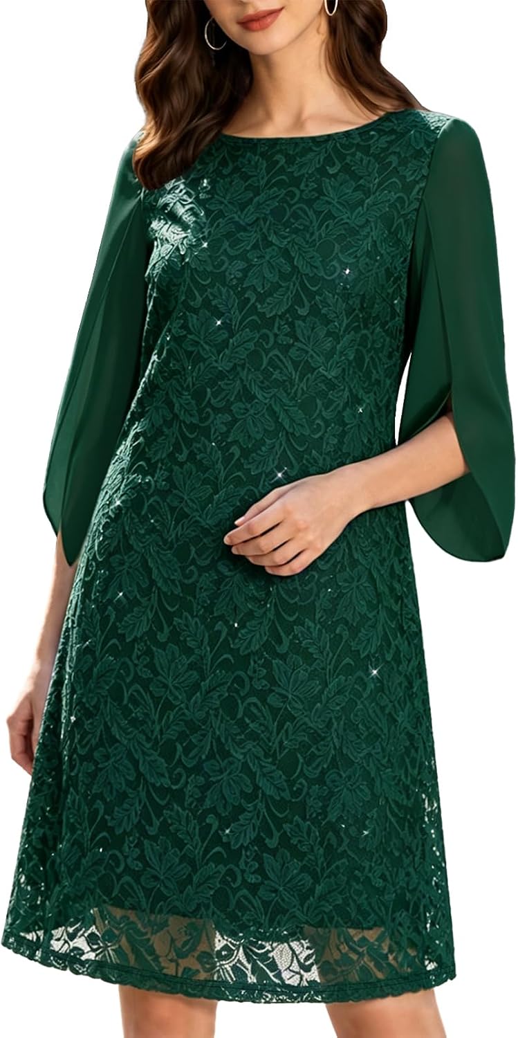 COOAN Wedding Guest Cocktail & Formal Dresses for Women - Lace Sequin Dress