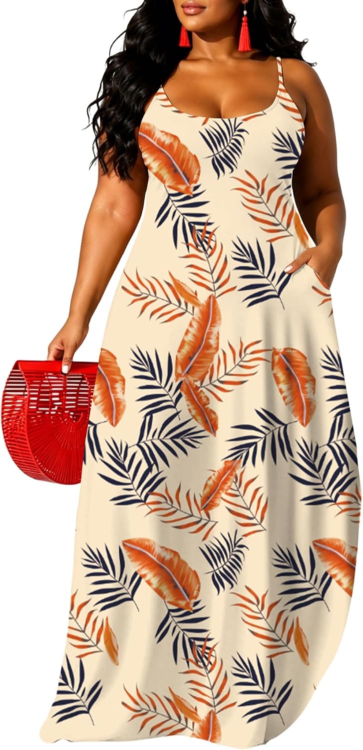 UOUA Hawaiian Dresses Women Plus Size Luau Party Sundress Summer Maxi Tropical Boho Beach Dress