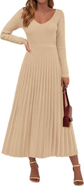 PRETTYGARDEN Sweater Dress Women Long Sleeve Maxi Flowy Pleated Dresses | Cozy Ribbed Knit, Swing A Line, Elegant Fall Outfits for Wedding Guest, Holiday Party, Date Night, Winter Office Work Clothes