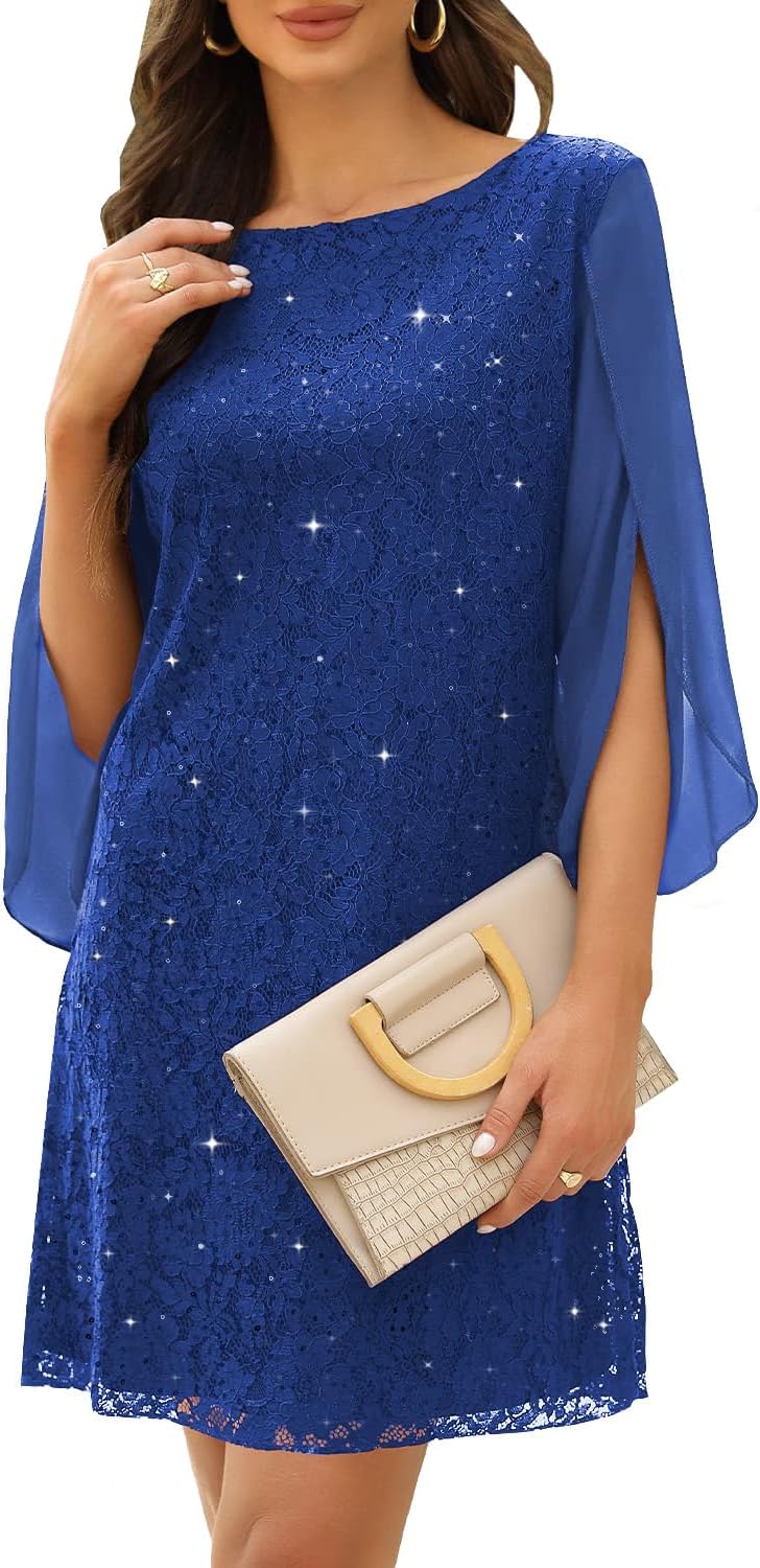 COOAN Wedding Guest Cocktail & Formal Dresses for Women - Lace Sequin Dress