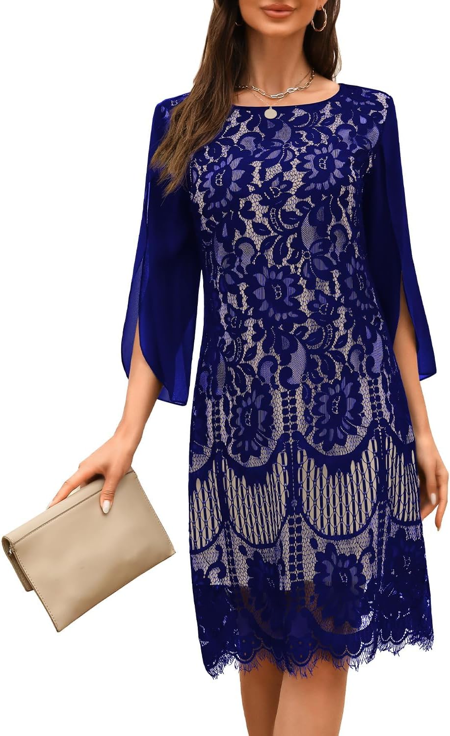 COOAN Wedding Guest Cocktail & Formal Dresses for Women - Lace Sequin Dress
