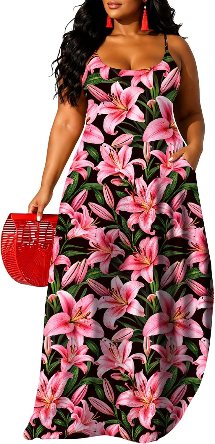 UOUA Hawaiian Dresses Women Plus Size Luau Party Sundress Summer Maxi Tropical Boho Beach Dress