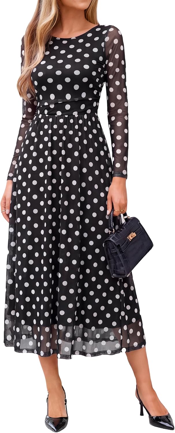 Simplee Womens Fall Floral Long Sleeve Cocktail Wedding Guest Maxi Dress | Elegant Semi Formal, Winter Holiday Party, A Line Flowy, Boho Long Dress, Ruched High Waist, Boat Neck, Elastic Mesh