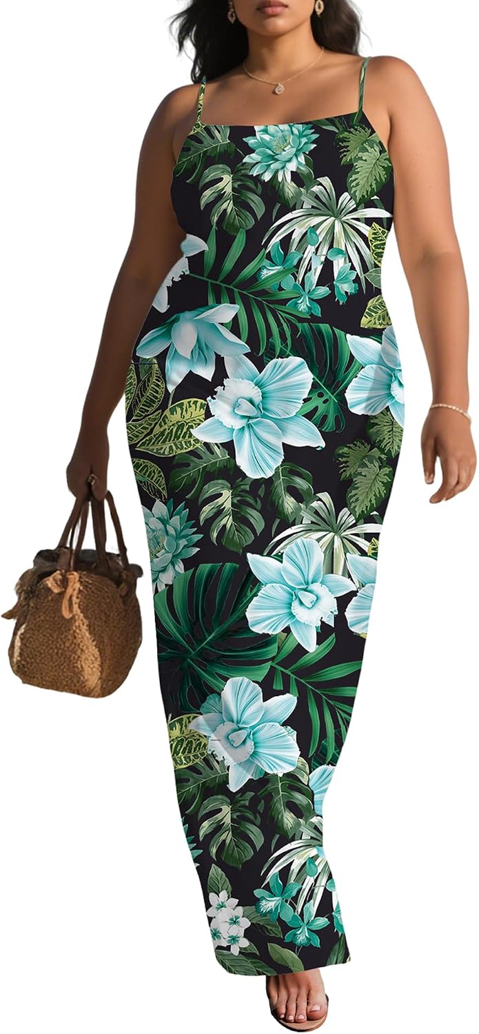 UOUA Hawaiian Dresses Women Plus Size Luau Party Sundress Summer Maxi Tropical Boho Beach Dress