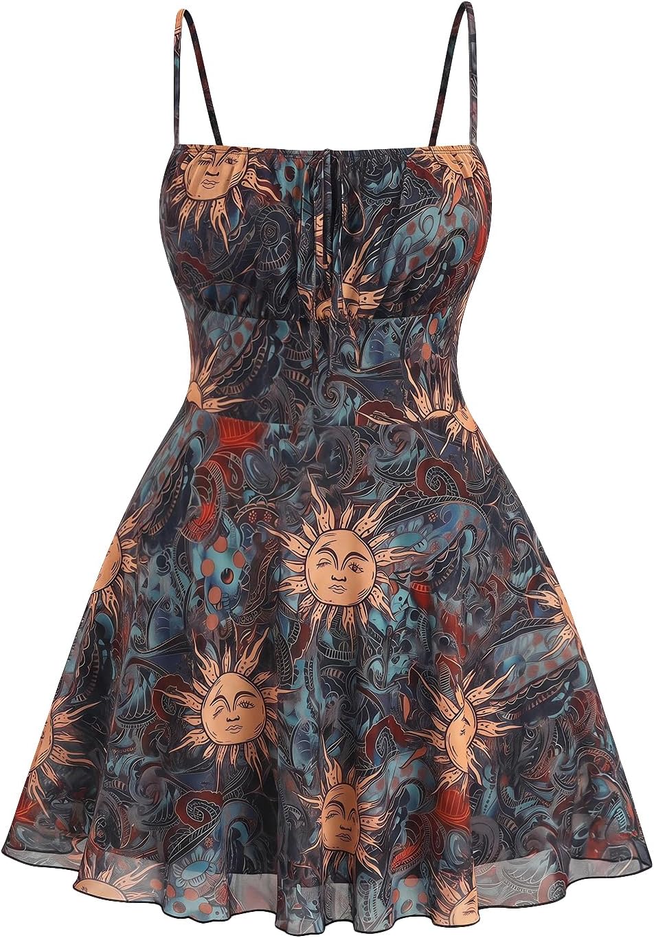 WDIRARA Women's Plus Size Floral Print Mesh Cami Dress | Tie Front, Ruffle Hem, A Line