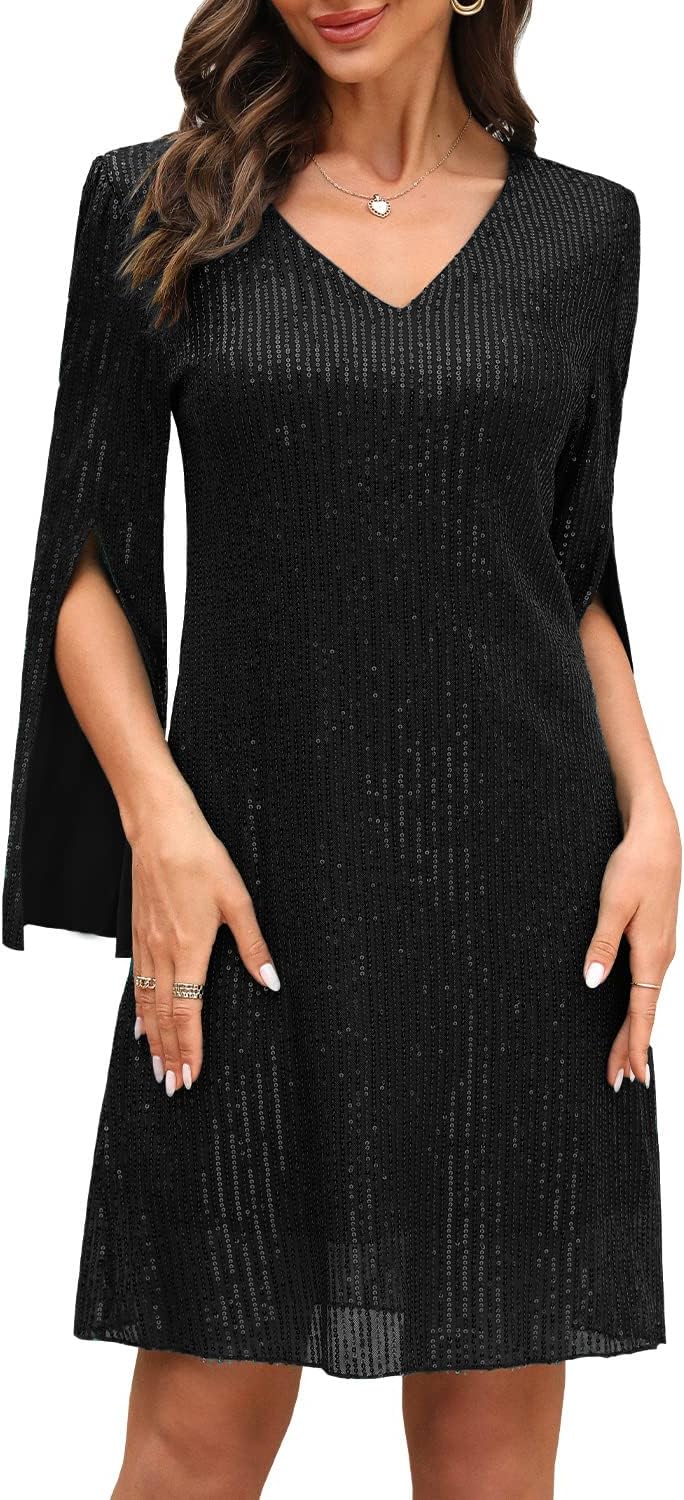 COOAN Wedding Guest Cocktail & Formal Dresses for Women - Lace Sequin Dress