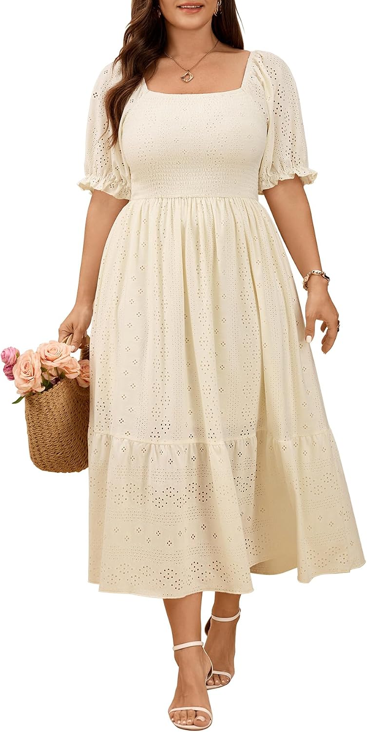 CICIDUDU Plus Size Casual Summer Milkmaid Maxi Dresses for Curvy Women | Smocked, Flowy, A-Line, Baby Shower, Maternity, Graduation, Bridesmaid, Party, Birthday Wedding Guest Dress