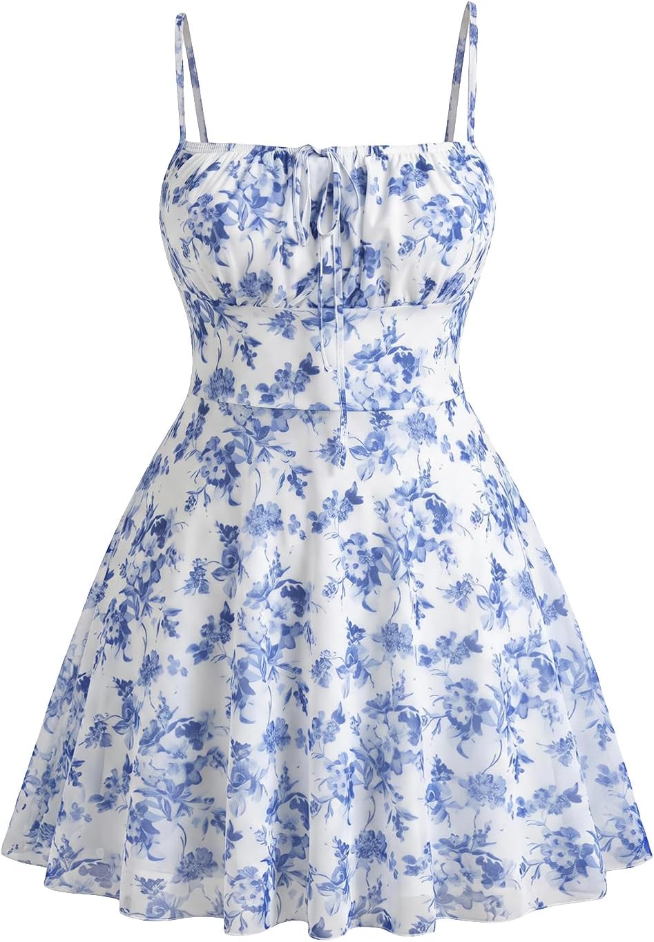 WDIRARA Women's Plus Size Floral Print Mesh Cami Dress | Tie Front, Ruffle Hem, A Line