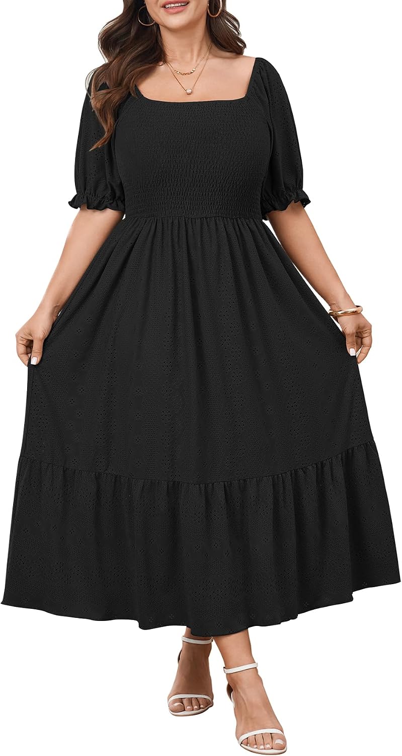 CICIDUDU Plus Size Casual Summer Milkmaid Maxi Dresses for Curvy Women | Smocked, Flowy, A-Line, Baby Shower, Maternity, Graduation, Bridesmaid, Party, Birthday Wedding Guest Dress