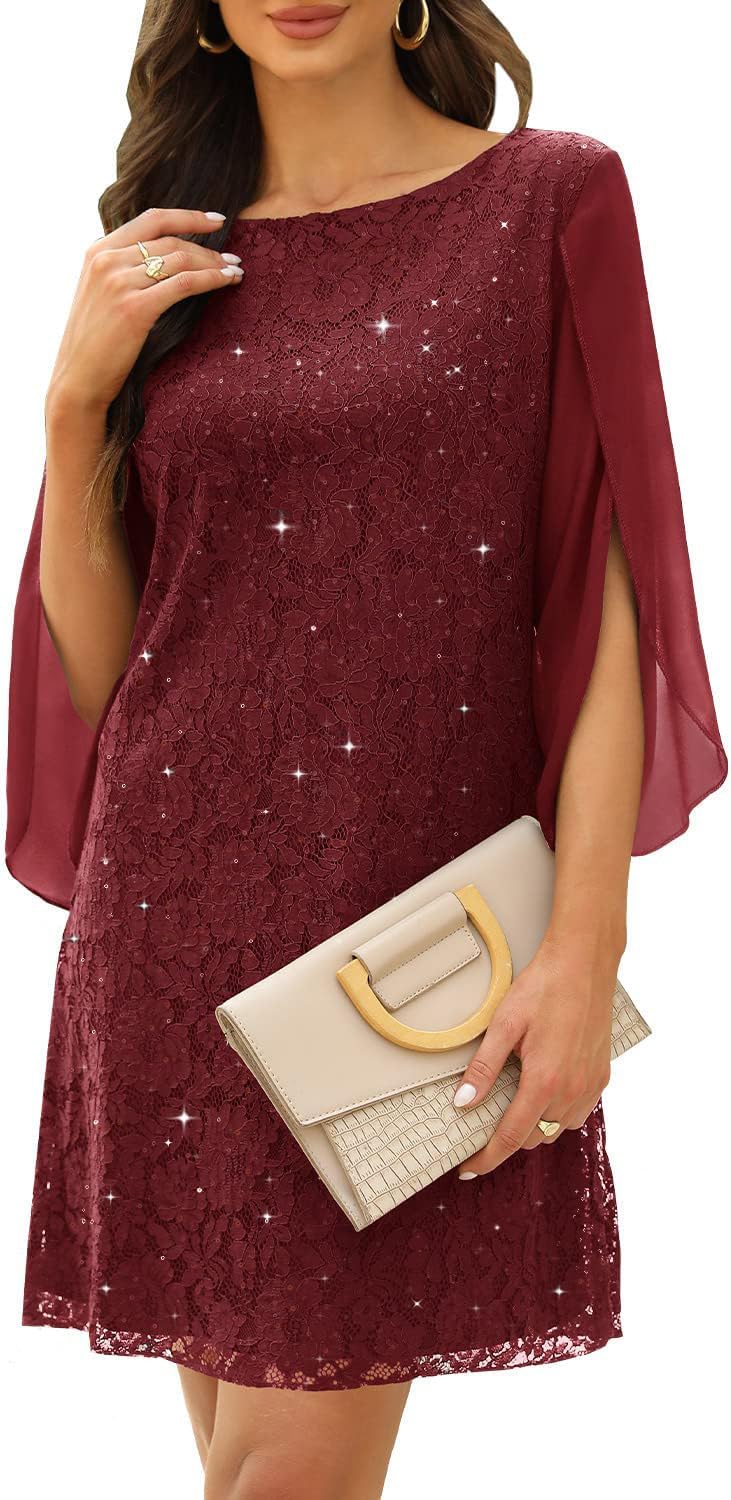 COOAN Wedding Guest Cocktail & Formal Dresses for Women - Lace Sequin Dress