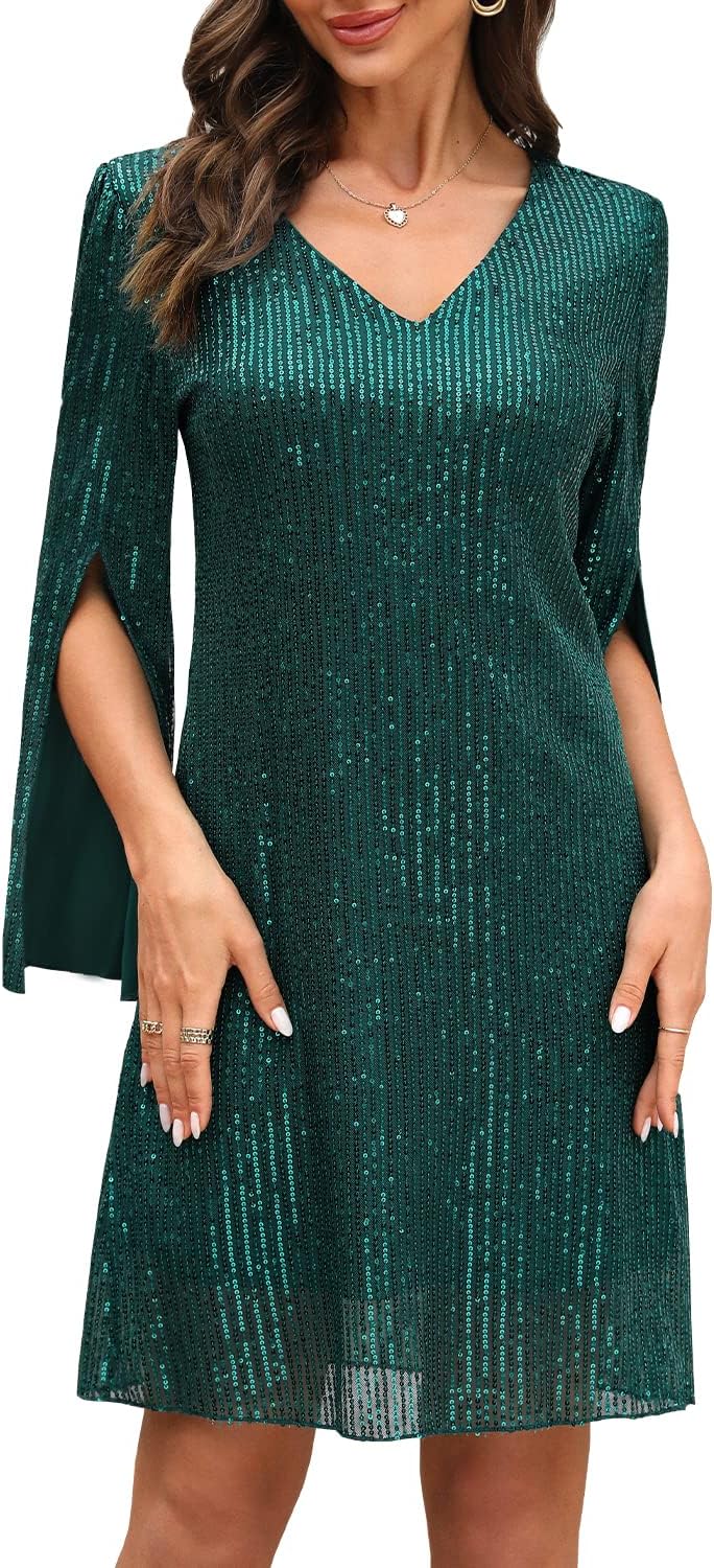 COOAN Wedding Guest Cocktail & Formal Dresses for Women - Lace Sequin Dress