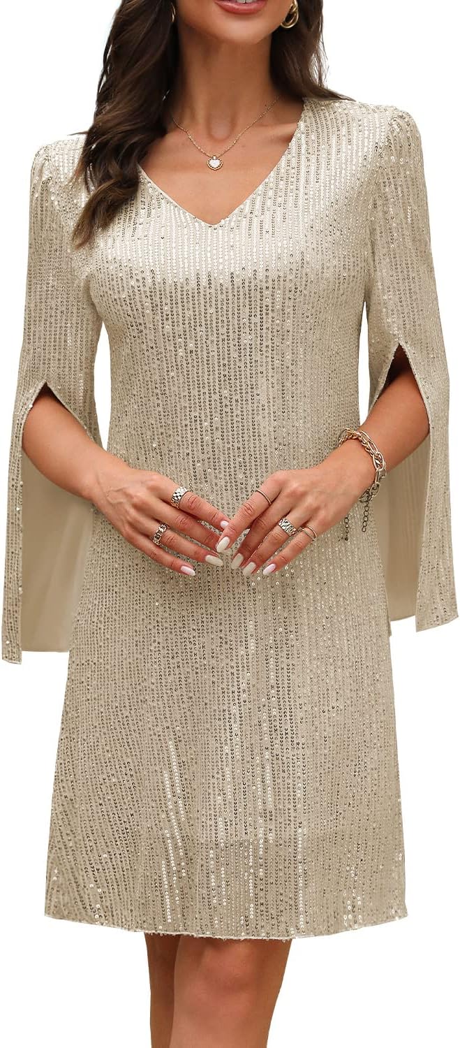 COOAN Wedding Guest Cocktail & Formal Dresses for Women - Lace Sequin Dress
