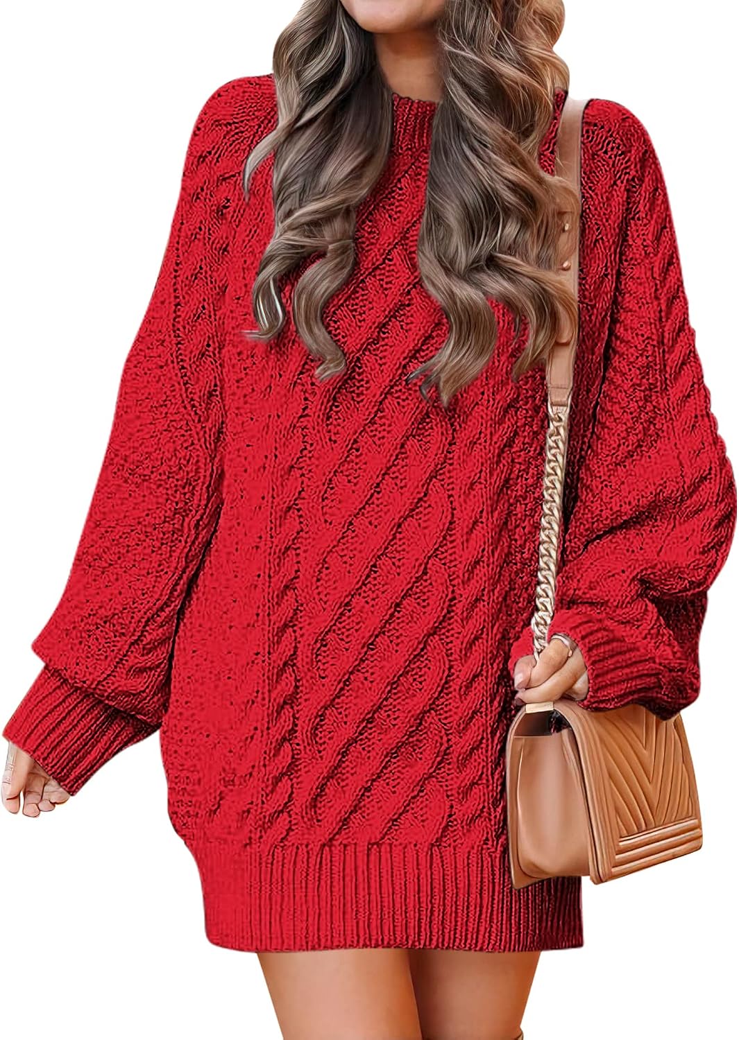 ANRABESS Sweater Dress for Women Oversized Cable Knit Fall Long Sleeve | Chunky Cozy Warm，Cute Classic Pullover，Mini Length Short Dress for Leggings，2026 Fall Outfits，Travel Vacation Winter Clothes