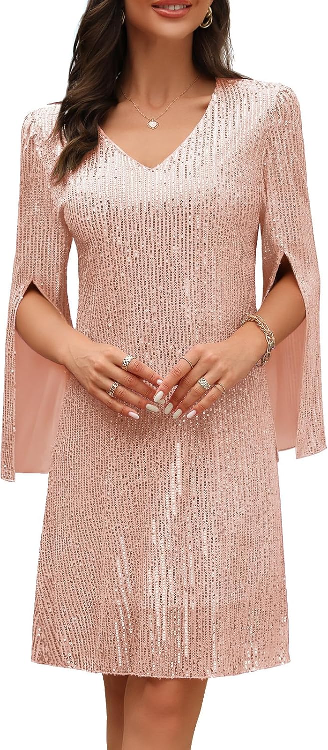 COOAN Wedding Guest Cocktail & Formal Dresses for Women - Lace Sequin Dress