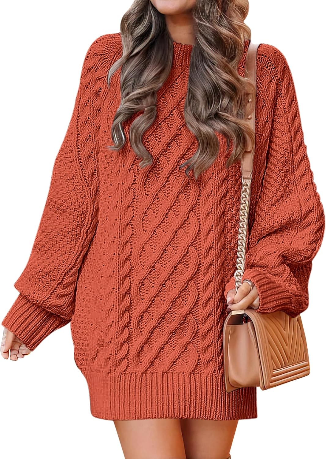 ANRABESS Sweater Dress for Women Oversized Cable Knit Fall Long Sleeve | Chunky Cozy Warm，Cute Classic Pullover，Mini Length Short Dress for Leggings，2026 Fall Outfits，Travel Vacation Winter Clothes
