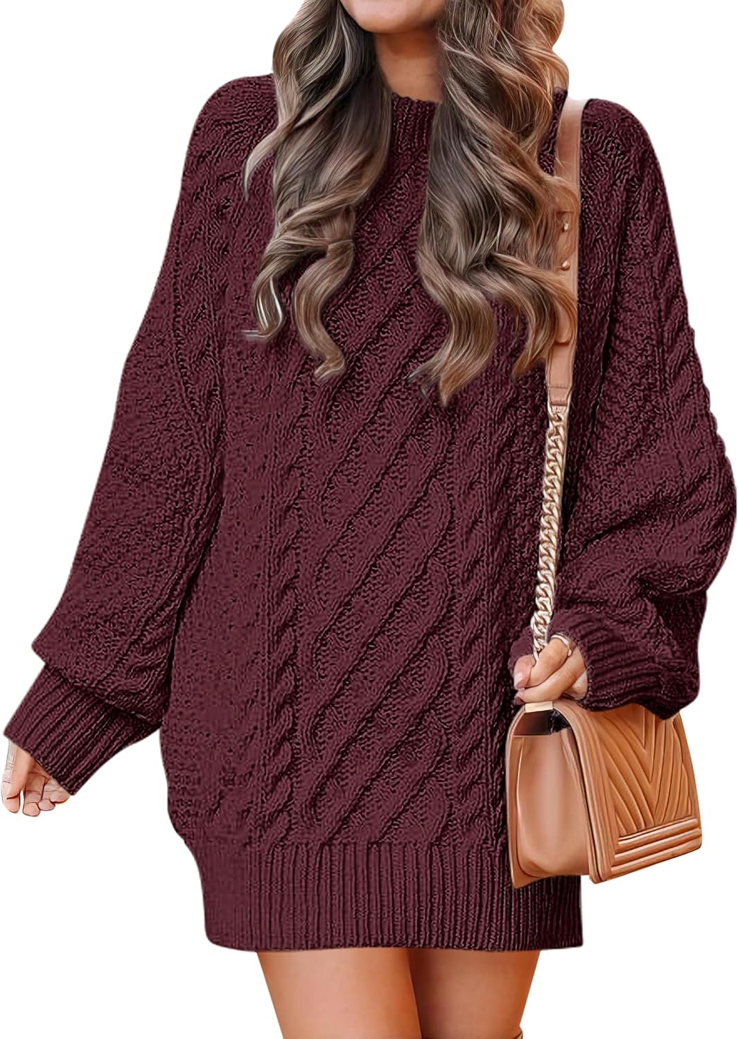 ANRABESS Sweater Dress for Women Oversized Cable Knit Fall Long Sleeve | Chunky Cozy Warm，Cute Classic Pullover，Mini Length Short Dress for Leggings，2026 Fall Outfits，Travel Vacation Winter Clothes